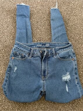 Old Navy High Rise Rcokstar Super Skinny Blue Jeans Distressed Knees Size 4